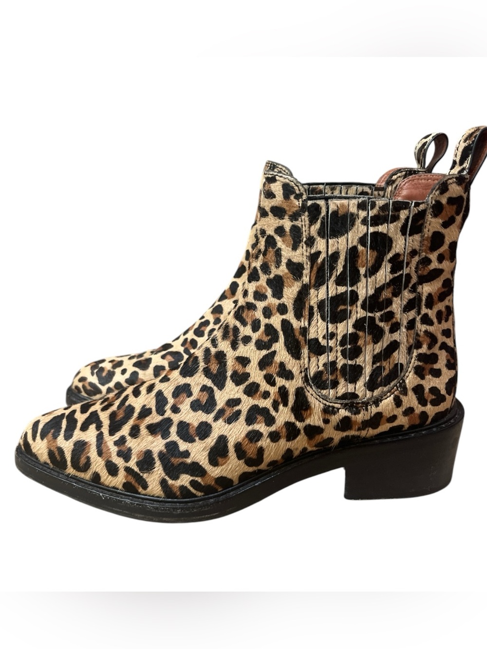 Coach Bowery Chelsea Boots Size 6.5 Leopard Calf Hair Animal Print Bootie